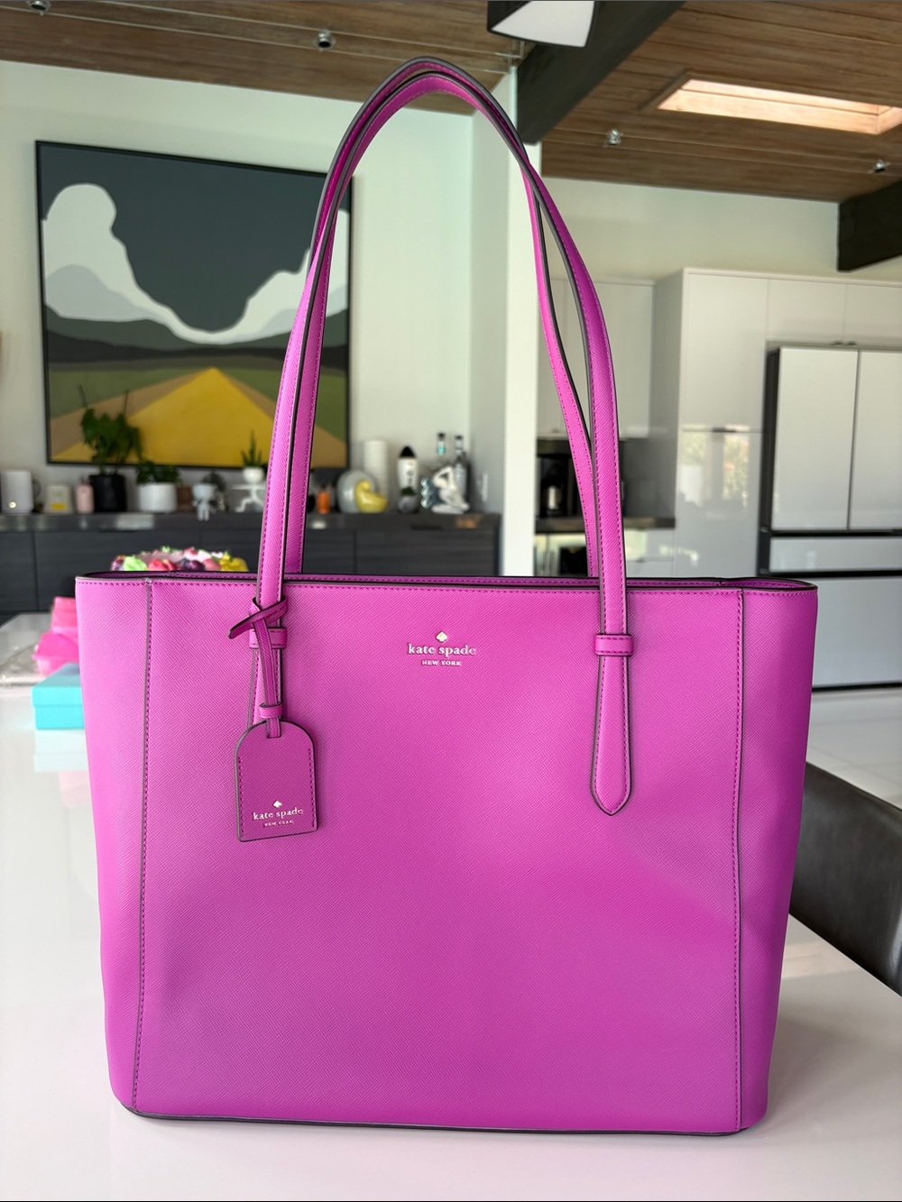 kate spade bright fuchsia leather tote